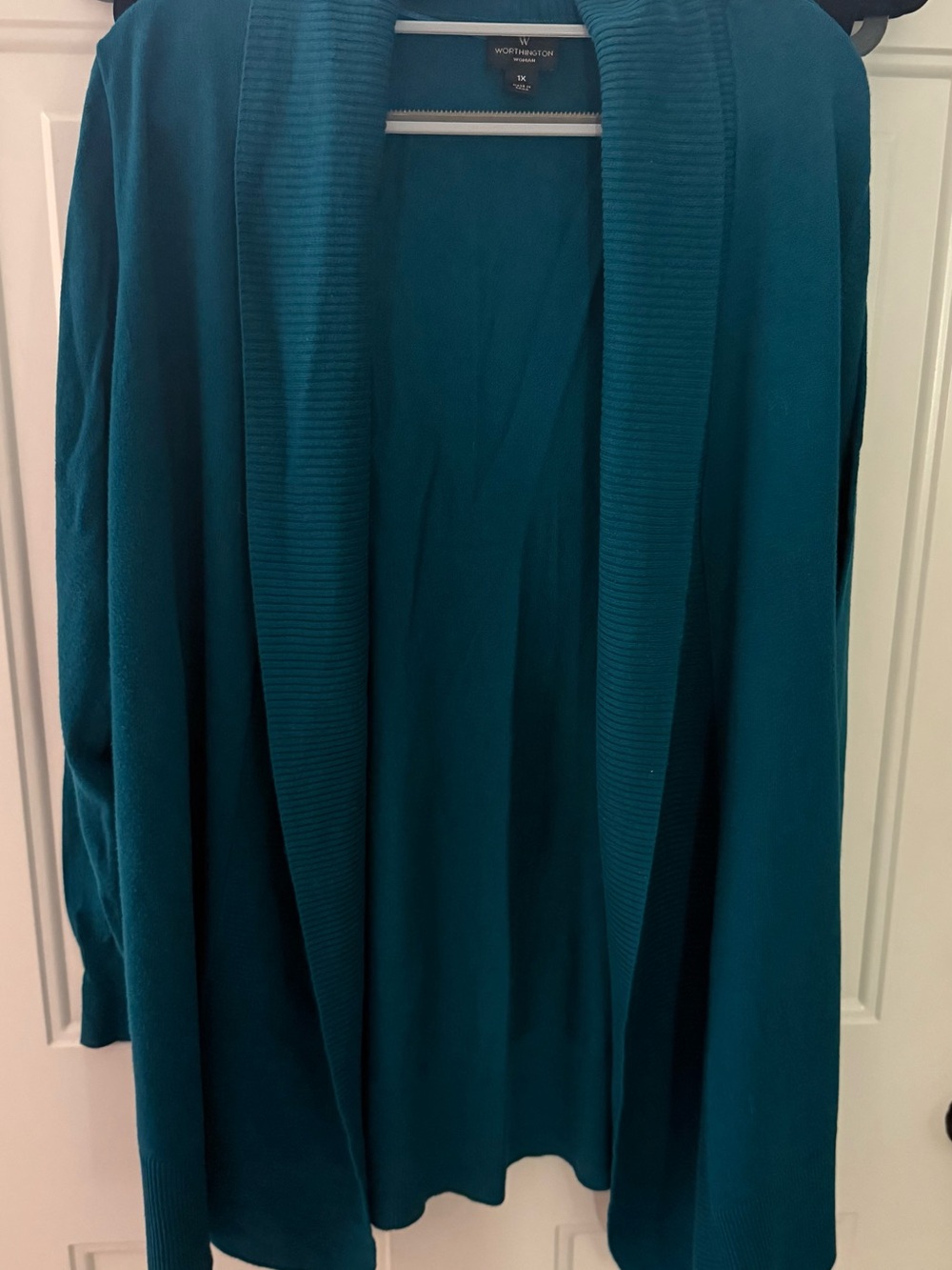Worthington Teal Shawl-Collar Open Cardigan